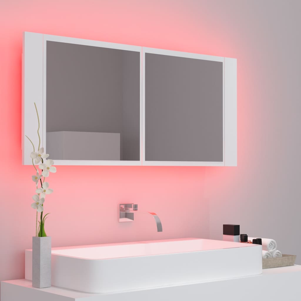 Badkamerkast met spiegel en LED 100x12x45 cm acryl wit is nu te koop bij PeponiXL, paradijselijk wonen!