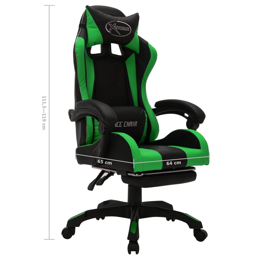 Racestoel met RGB LED-verlichting kunstleer groen en zwart is nu te koop bij PeponiXL, paradijselijk wonen!