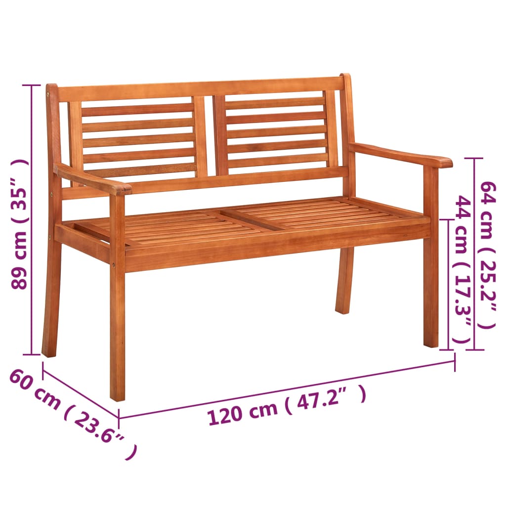 Tuinbank 2-zits met kussen 120 cm massief eucalyptushout is nu te koop bij PeponiXL, paradijselijk wonen!