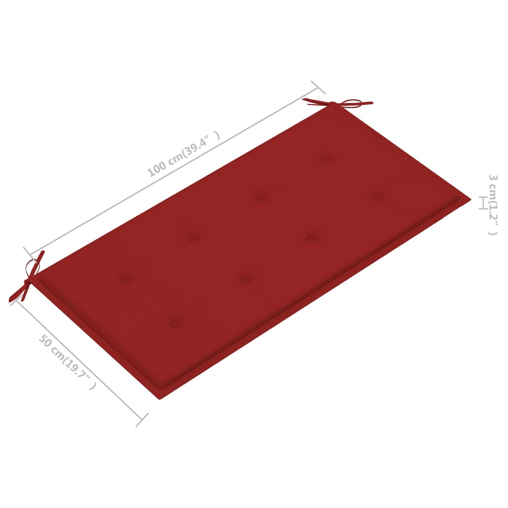 Tuinbank met rood kussen 112 cm massief teakhout is nu te koop bij PeponiXL, paradijselijk wonen!