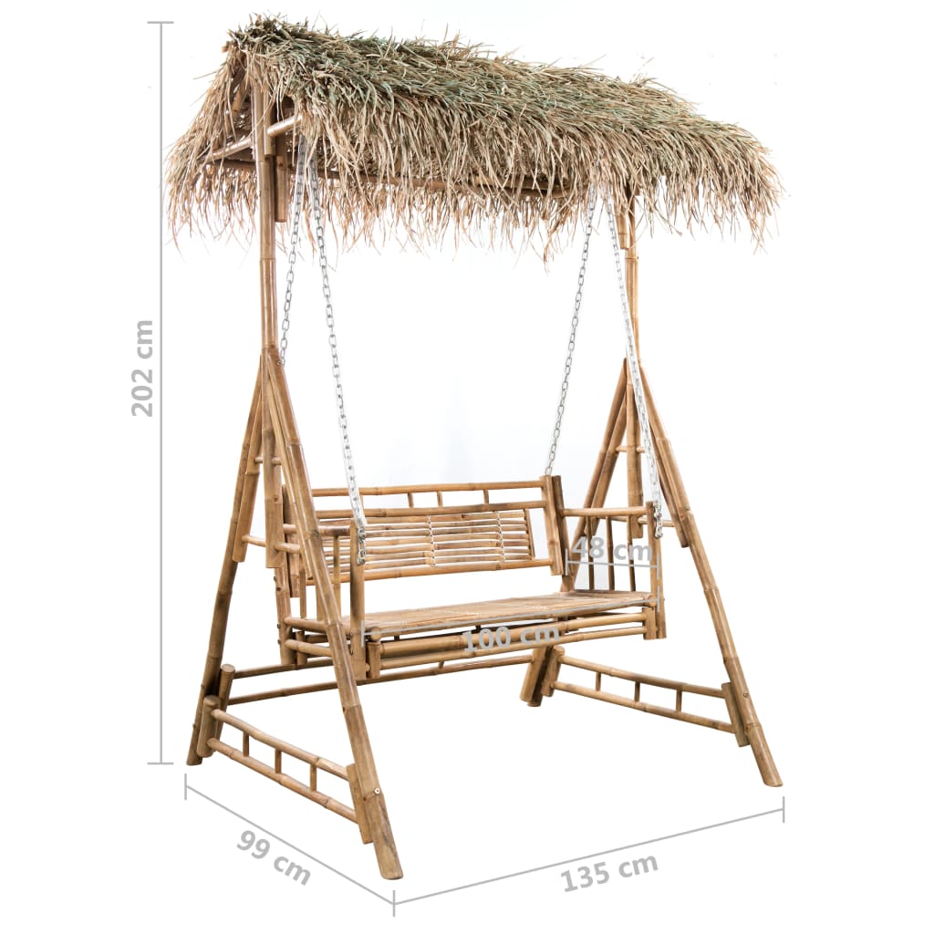 Schommelbank 2-zits met palmbladeren en kussen 202 cm bamboe is nu te koop bij PeponiXL, paradijselijk wonen!