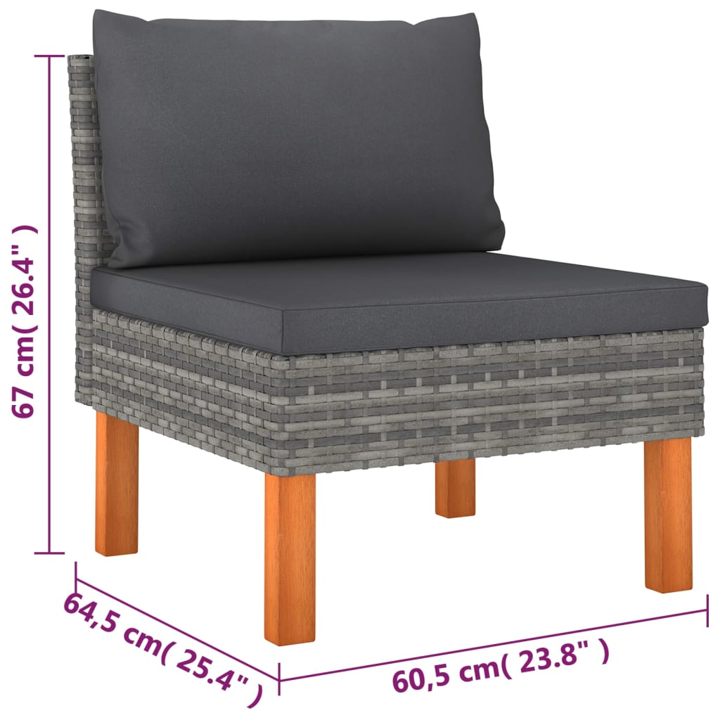 6-delige Loungeset met kussens poly rattan grijs