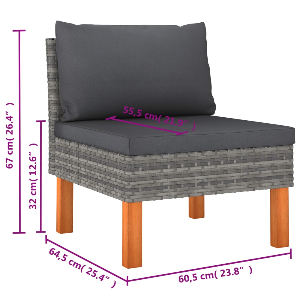 6-delige Loungeset met kussens poly rattan grijs