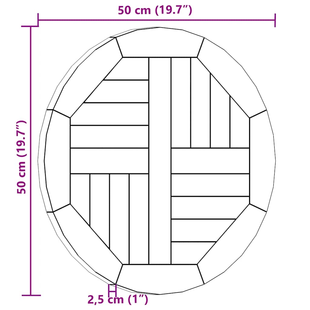 Tafelblad rond 2,5 cm 50 cm massief teakhout is nu te koop bij PeponiXL, paradijselijk wonen!