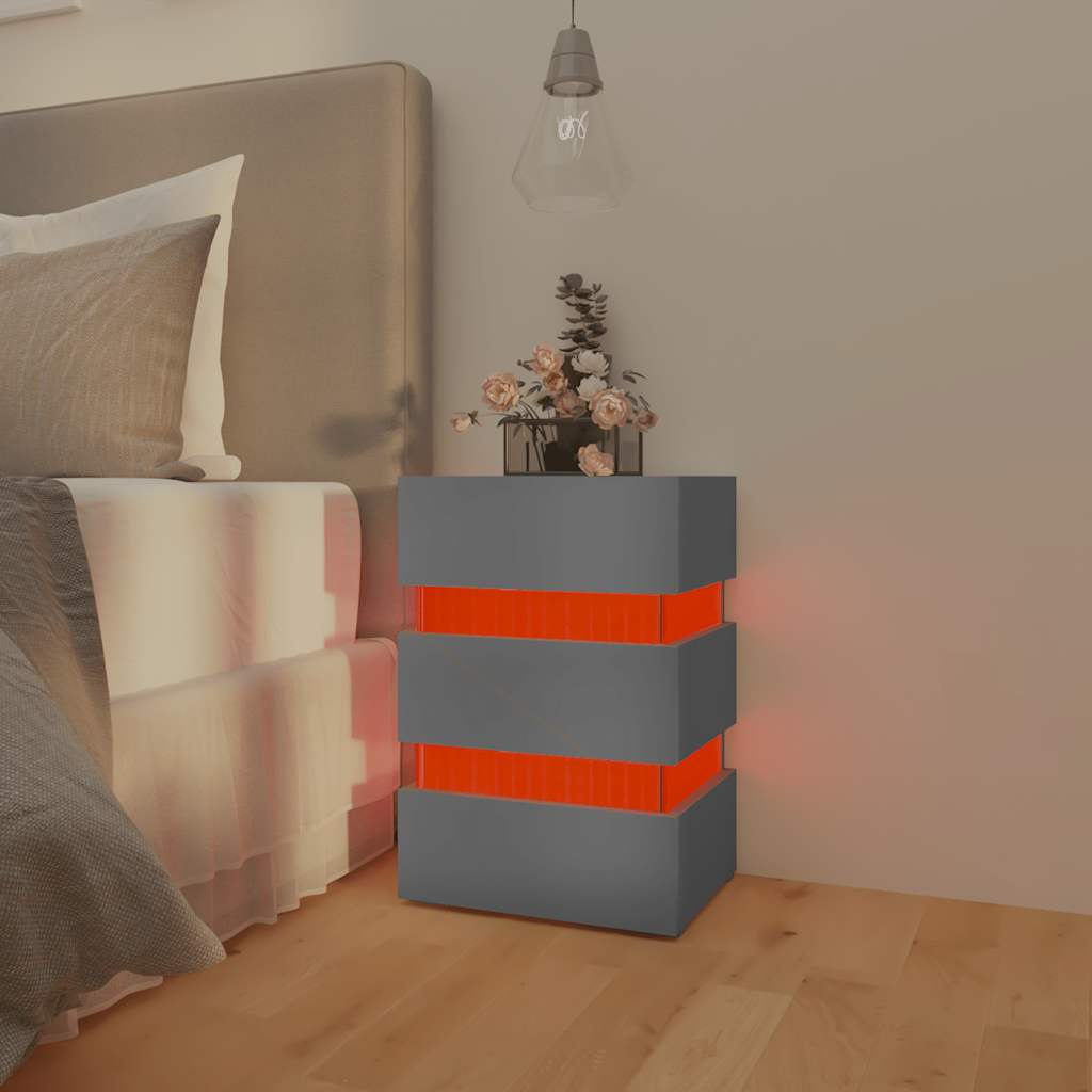 326846 vidaXL Nachtkastje LED 45x35x67 cm bewerkt hout grijs is nu te koop bij PeponiXL, paradijselijk wonen!