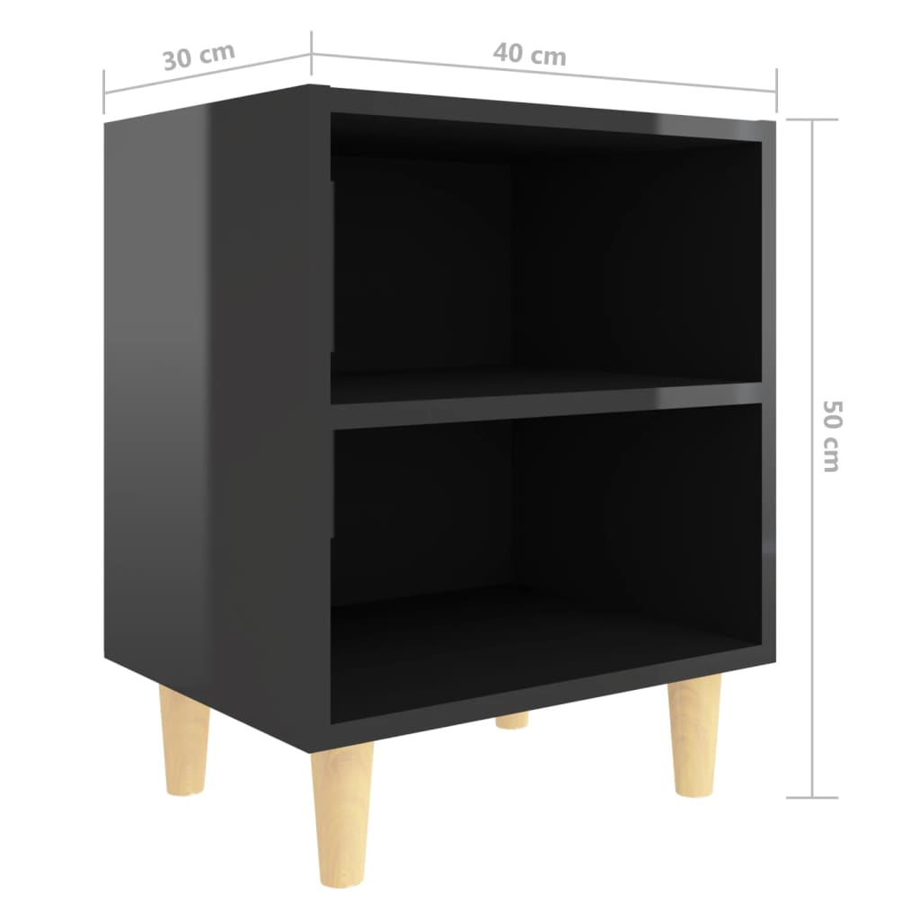 Nachtkastje met houten poten 40x30x50 cm hoogglans zwart is nu te koop bij PeponiXL, paradijselijk wonen!