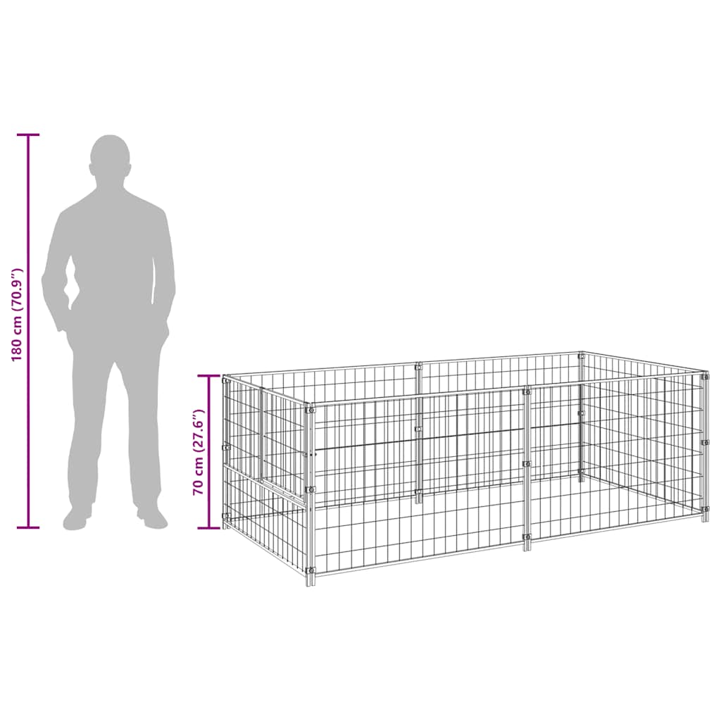 Hondenkennel 200x100x70 cm staal zwart is nu te koop bij PeponiXL, paradijselijk wonen!