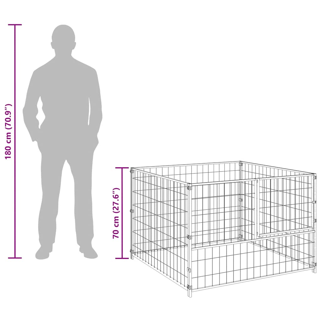 Hondenkennel 100x100x70 cm staal zilverkleurig is nu te koop bij PeponiXL, paradijselijk wonen!