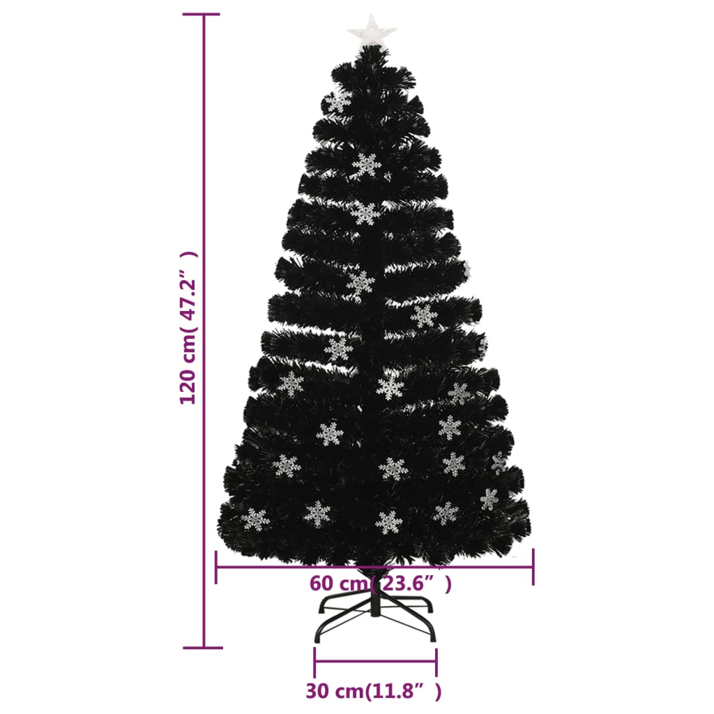 Kerstboom met LED-sneeuwvlokken 120 cm glasvezel zwart is nu te koop bij PeponiXL, paradijselijk wonen!