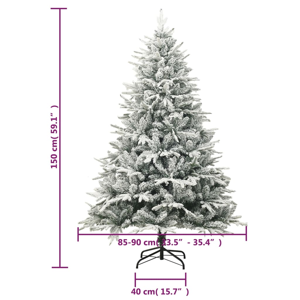 Kunstkerstboom met sneeuwvlokken 150 cm PVC en PE groen is nu te koop bij PeponiXL, paradijselijk wonen!