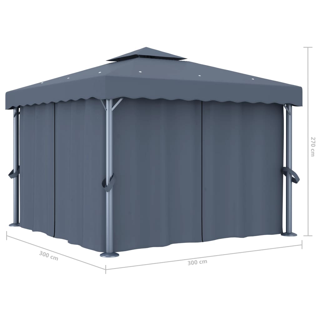 Prieel met gordijn en LED-lichtslinger 3x3 m antracietkleurig is nu te koop bij PeponiXL, paradijselijk wonen!