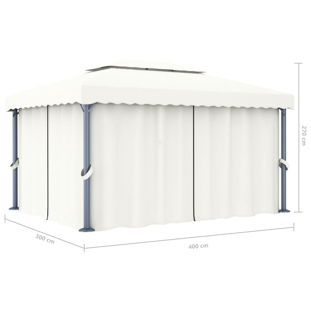 Prieel met gordijn en LED-lichtslinger 4x3 m crèmewit is nu te koop bij PeponiXL, paradijselijk wonen!