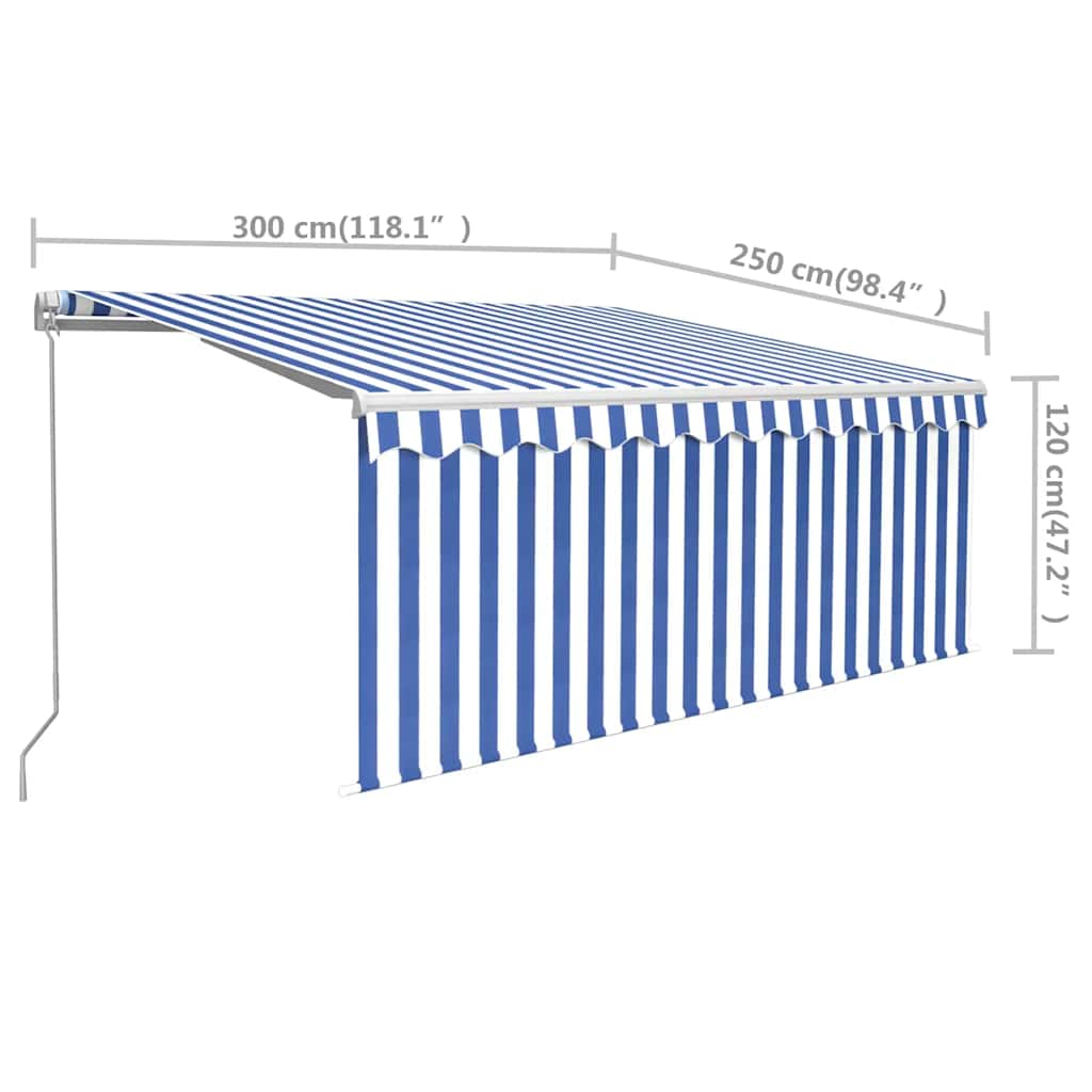 Luifel handmatig uittrekbaar met rolgordijn 3x2,5 m blauw wit is nu te koop bij PeponiXL, paradijselijk wonen!