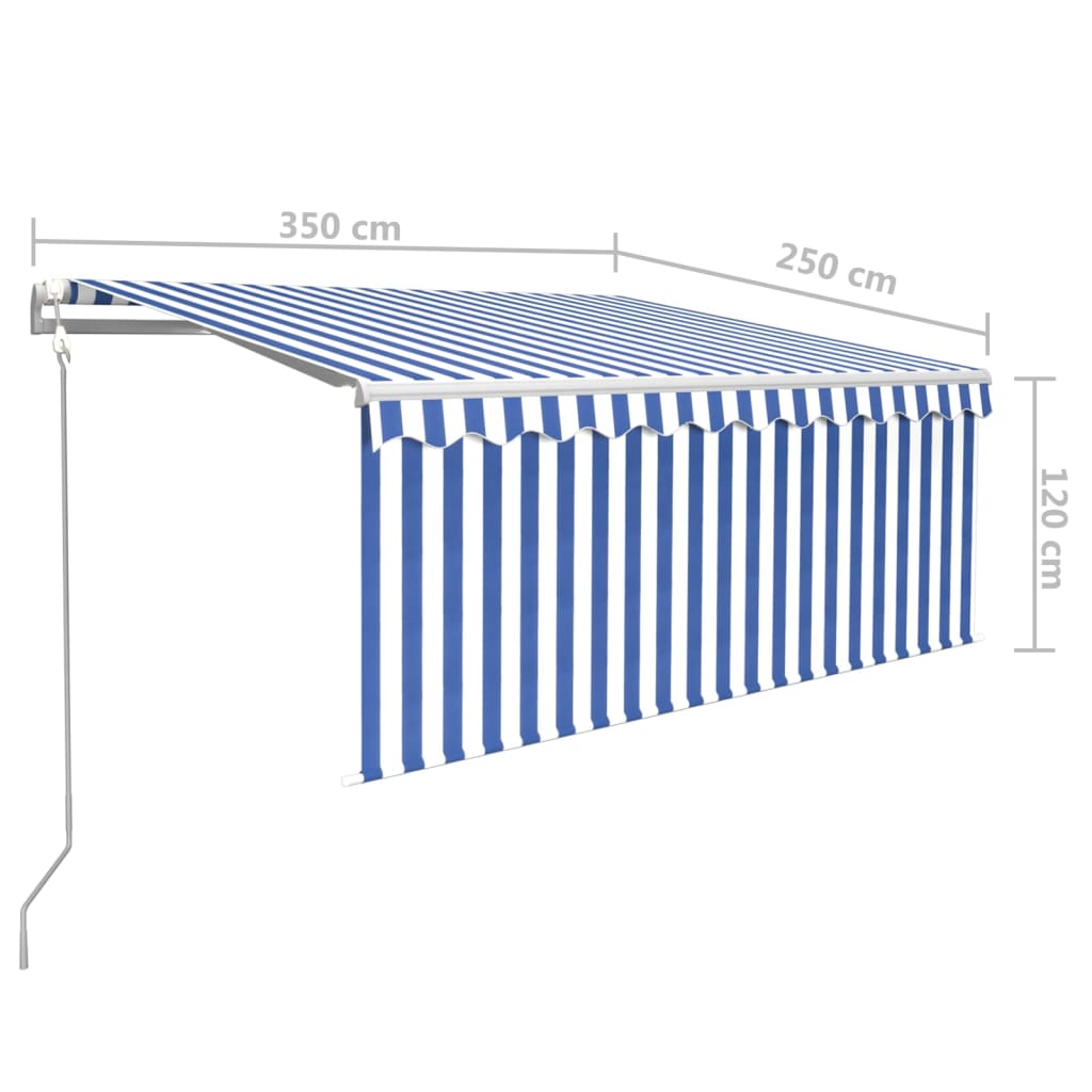 Luifel met rolgordijn, LED en windsensor 3,5x2,5 m blauw en wit is nu te koop bij PeponiXL, paradijselijk wonen!