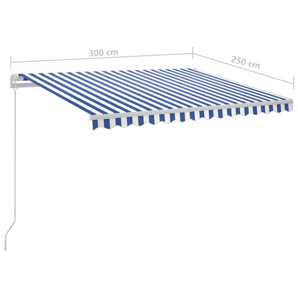 Luifel automatisch met LED en windsensor 3x2,5 m blauw en wit