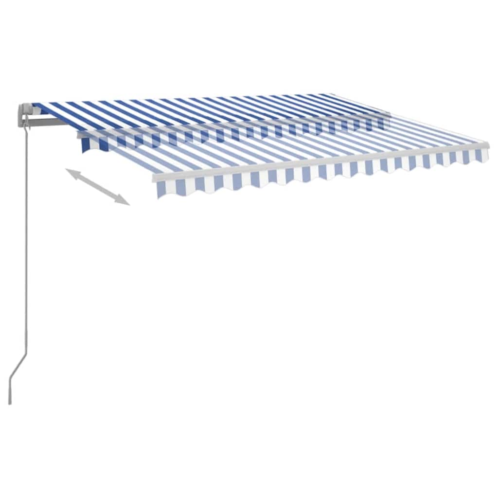 Luifel automatisch uittrekbaar met palen 3,5x2,5 m blauw en wit