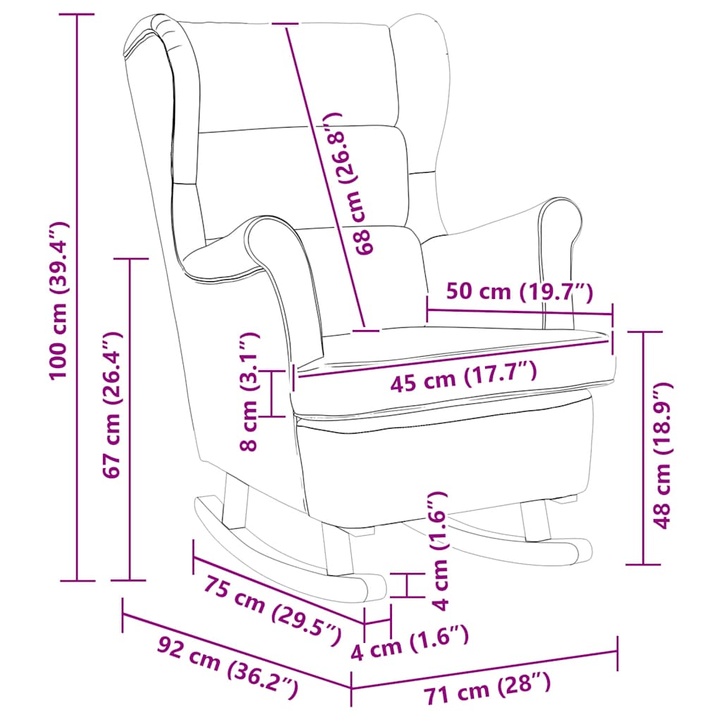 Schommelstoel met oorleuning roze fluweel massief hout is nu te koop bij PeponiXL, paradijselijk wonen!