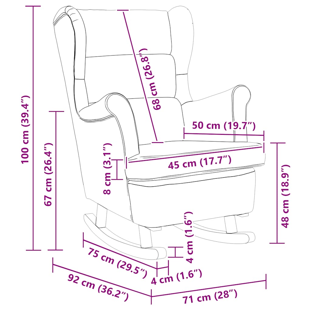Schommelstoel met oorleuning bruin fluweel massief hout is nu te koop bij PeponiXL, paradijselijk wonen!
