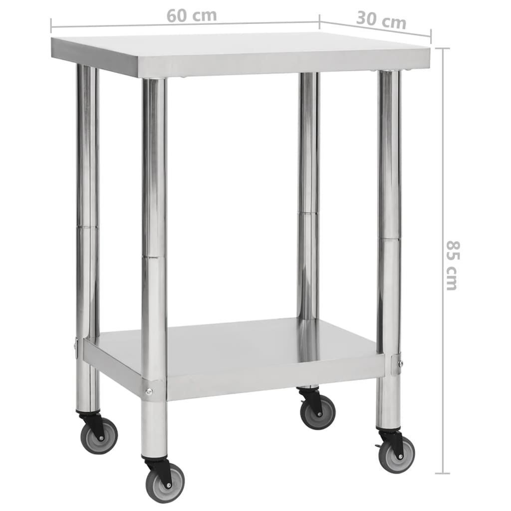 Keukenwerktafel met wielen 60x30x85 cm roestvrij staal is nu te koop bij PeponiXL, paradijselijk wonen!
