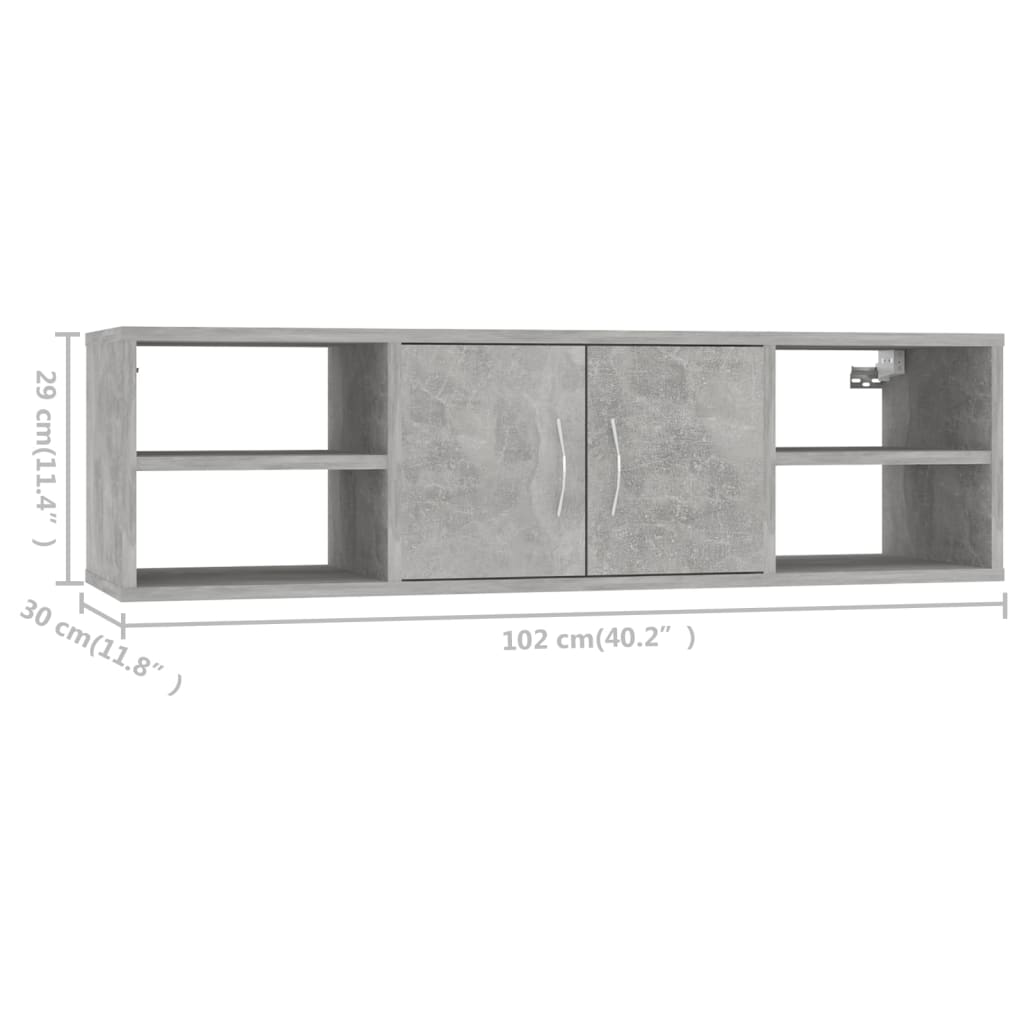 Wandschap 102x30x29 cm bewerkt hout betongrijs is nu te koop bij PeponiXL, paradijselijk wonen!