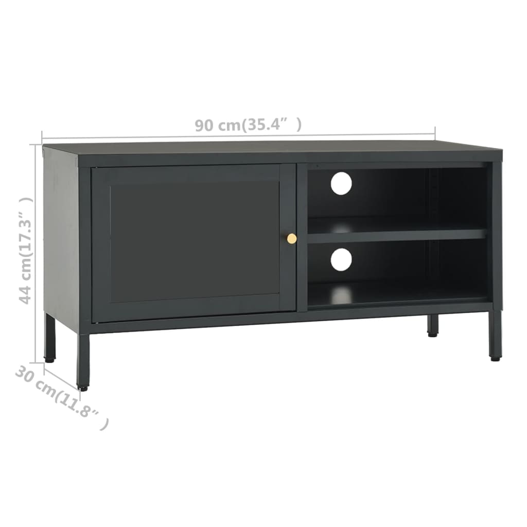 Tv-meubel 90x30x44 cm staal en glas antracietkleurig is nu te koop bij PeponiXL, paradijselijk wonen!