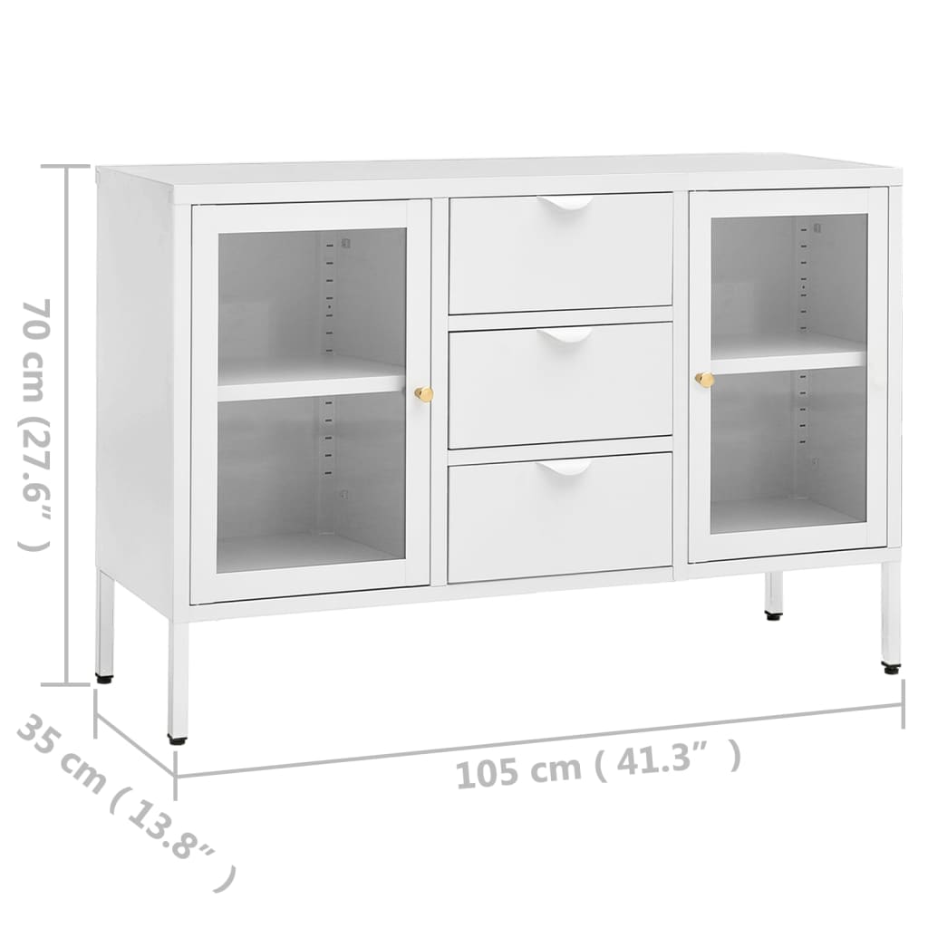 Dressoir 105x35x70 cm staal en gehard glas wit is nu te koop bij PeponiXL, paradijselijk wonen!