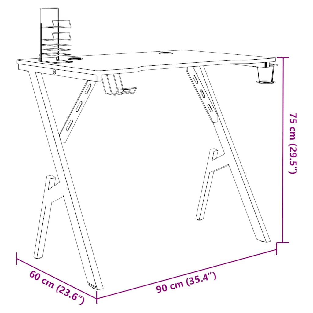 Gamingbureau met Y-vormige poten 90x60x75 cm zwart is nu te koop bij PeponiXL, paradijselijk wonen!