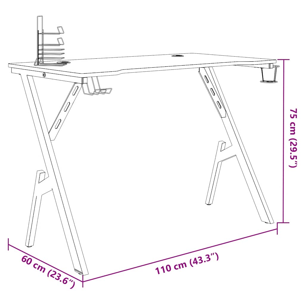 Gamingbureau met Y-vormige poten 110x60x75 cm zwart is nu te koop bij PeponiXL, paradijselijk wonen!