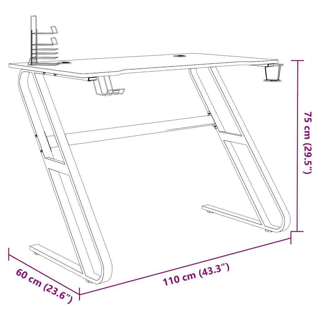 Gamingbureau met ZZ-vormige poten 110x60x75 cm zwart is nu te koop bij PeponiXL, paradijselijk wonen!