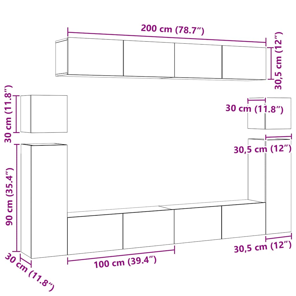 8-delige Tv-meubelset bewerkt hout wit is nu te koop bij PeponiXL, paradijselijk wonen!