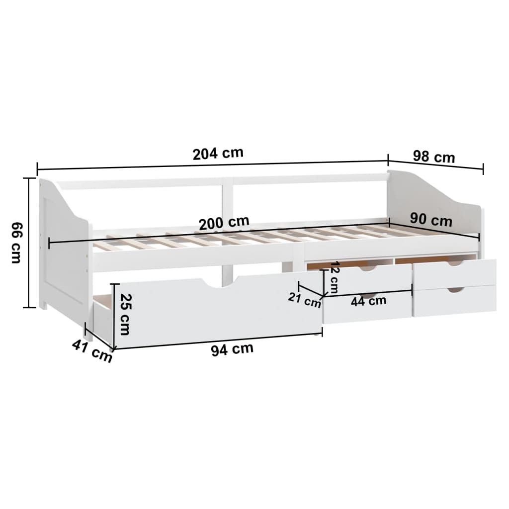 Bedbank 3-zits met lades massief grenenhout wit 90x200 cm is nu te koop bij PeponiXL, paradijselijk wonen!