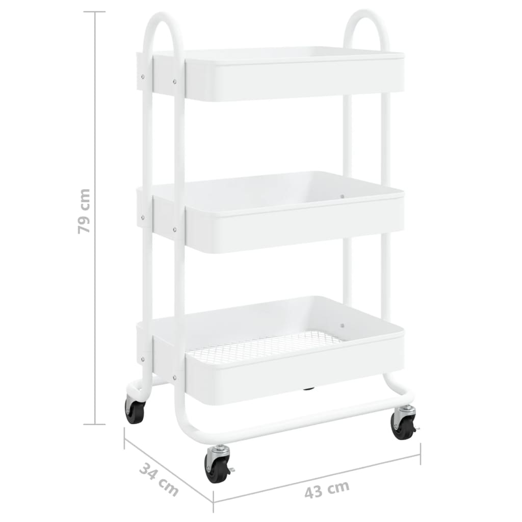 Trolley 3-laags 43x34x79 cm staal wit is nu te koop bij PeponiXL, paradijselijk wonen!