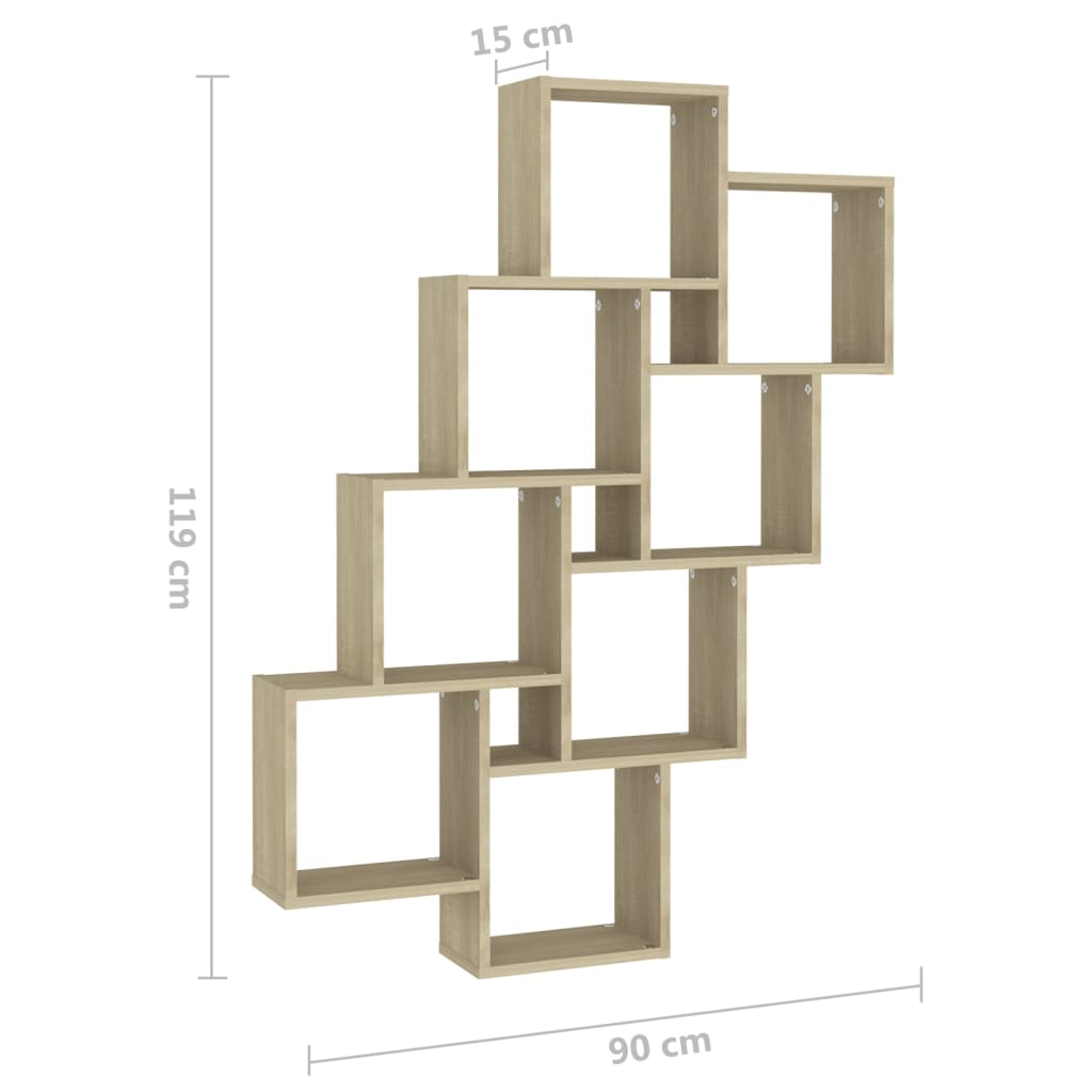 Wandschap kubus 90x15x119 cm bewerkt hout sonoma eikenkleurig is nu te koop bij PeponiXL, paradijselijk wonen!