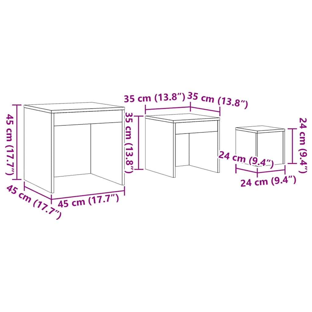 3-delige Tafeltjesset bewerkt hout wit is nu te koop bij PeponiXL, paradijselijk wonen!