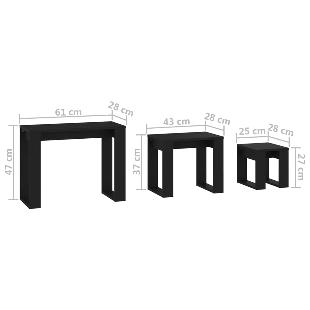 3-delige Tafeltjesset bewerkt hout zwart is nu te koop bij PeponiXL, paradijselijk wonen!