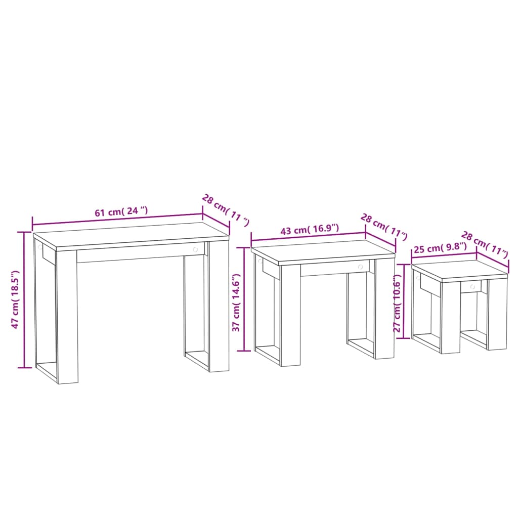3-delige Tafeltjesset bewerkt hout sonoma eikenkleurig is nu te koop bij PeponiXL, paradijselijk wonen!