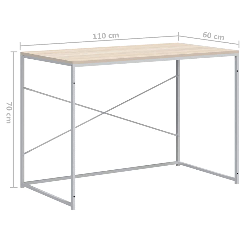 Computerbureau 110x60x70 cm bewerkt hout wit en eikenkleurig