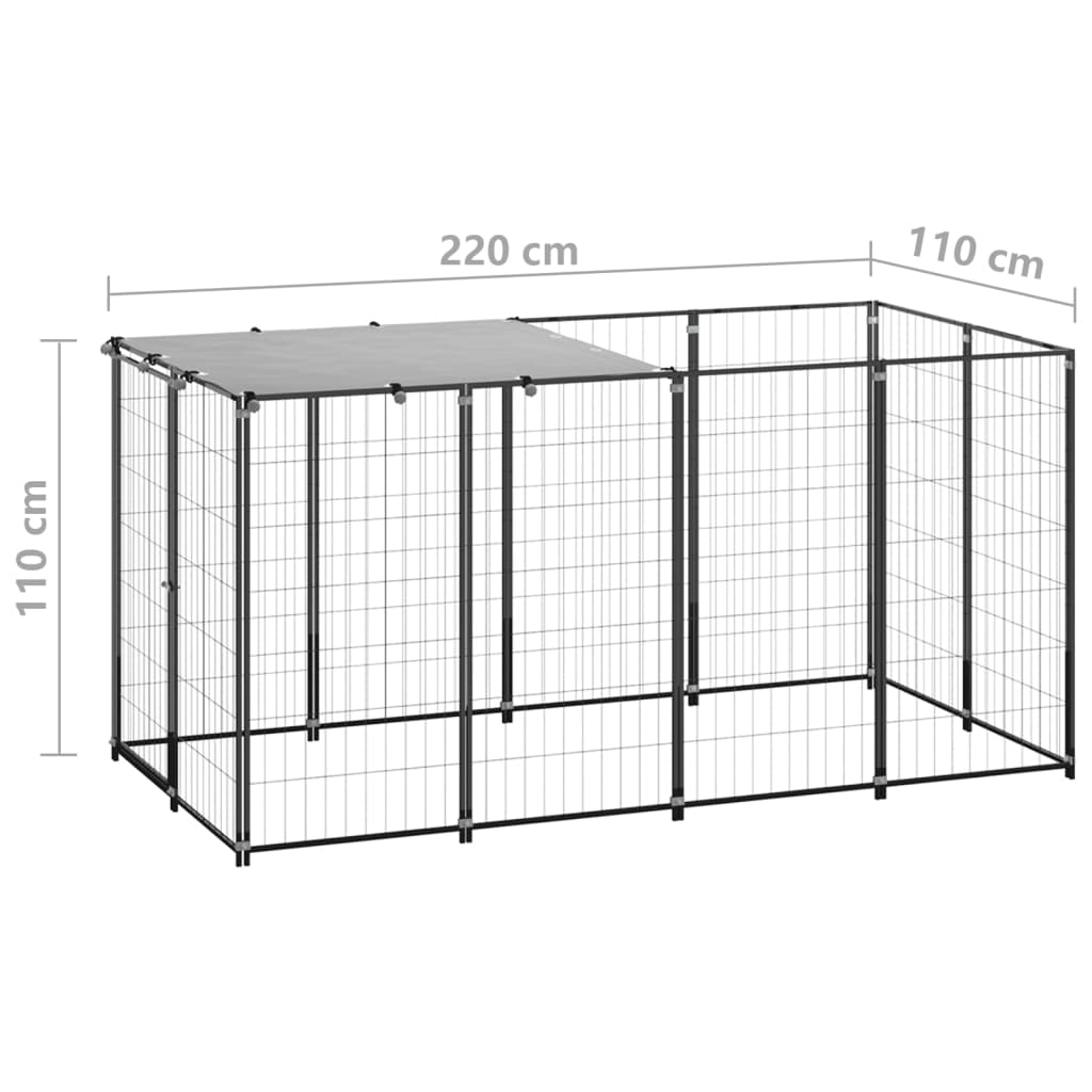 Hondenkennel 2,42 m² staal zwart is nu te koop bij PeponiXL, paradijselijk wonen!