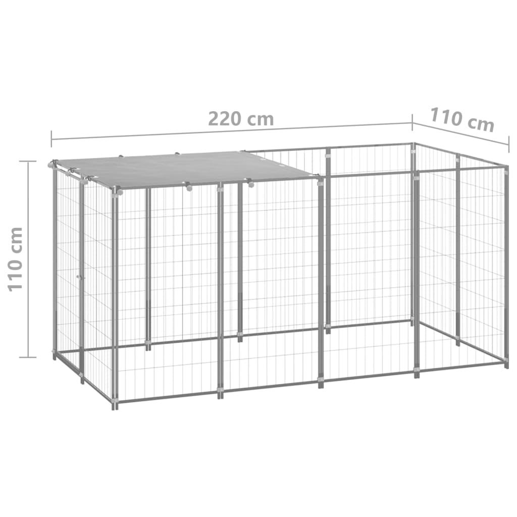 Hondenkennel 2,42 m² staal zilverkleurig is nu te koop bij PeponiXL, paradijselijk wonen!