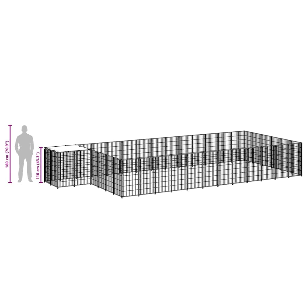 Hondenkennel 22,99 m² staal zwart is nu te koop bij PeponiXL, paradijselijk wonen!