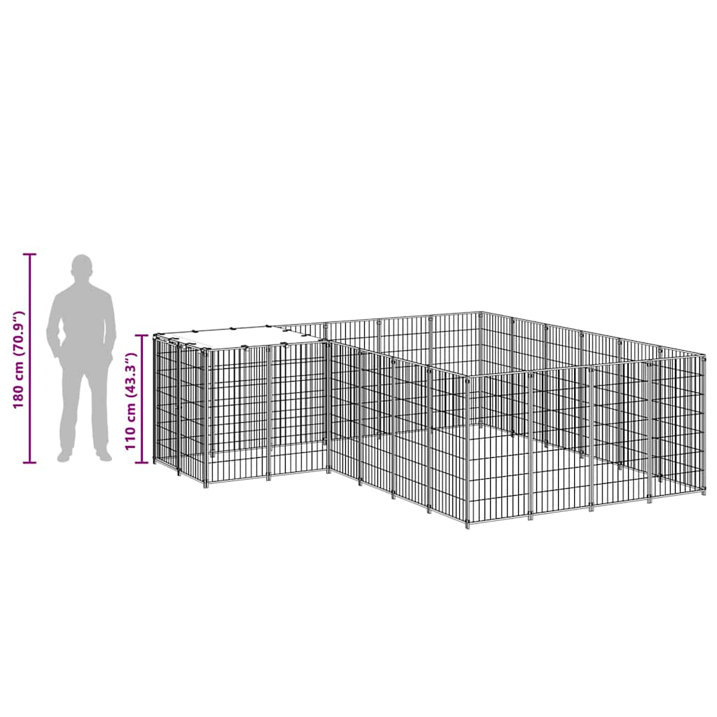 Hondenkennel 8,47 m² staal zilverkleurig is nu te koop bij PeponiXL, paradijselijk wonen!