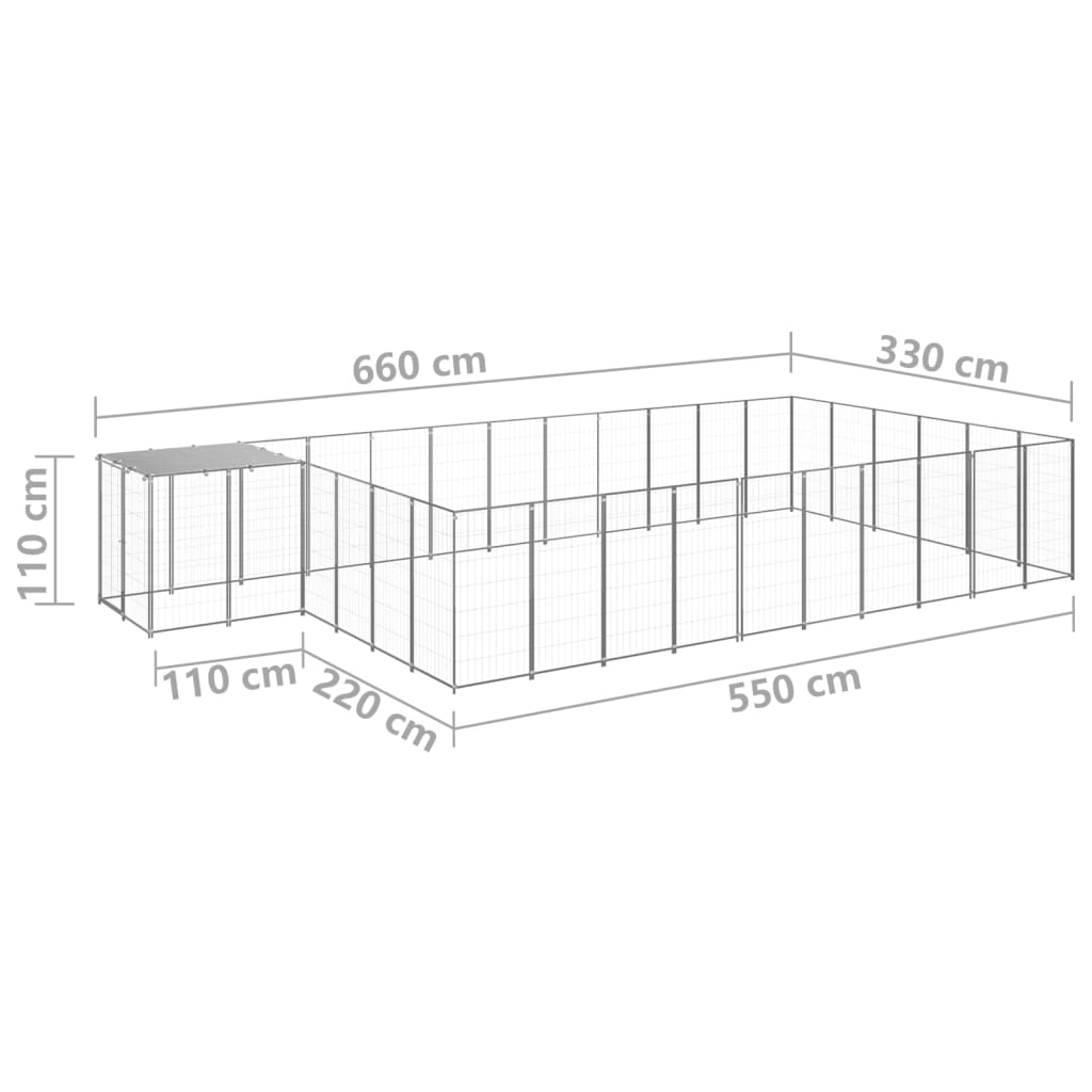Hondenkennel 19,36 m² staal zilverkleurig is nu te koop bij PeponiXL, paradijselijk wonen!