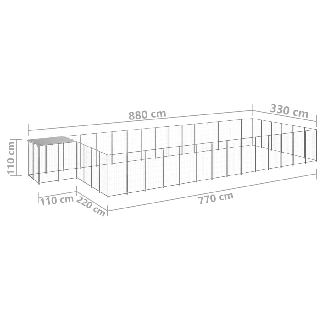 Hondenkennel 26,62 m² staal zilverkleurig is nu te koop bij PeponiXL, paradijselijk wonen!