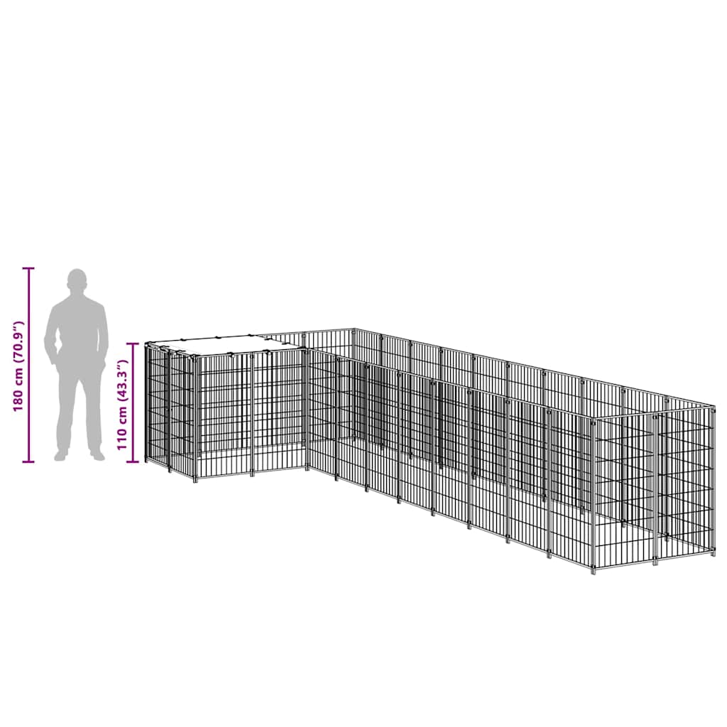 Hondenkennel 7,26 m² staal zwart is nu te koop bij PeponiXL, paradijselijk wonen!