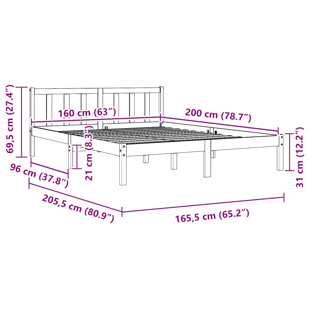 Bedframe massief grenenhout 160x200 cm is nu te koop bij PeponiXL, paradijselijk wonen!