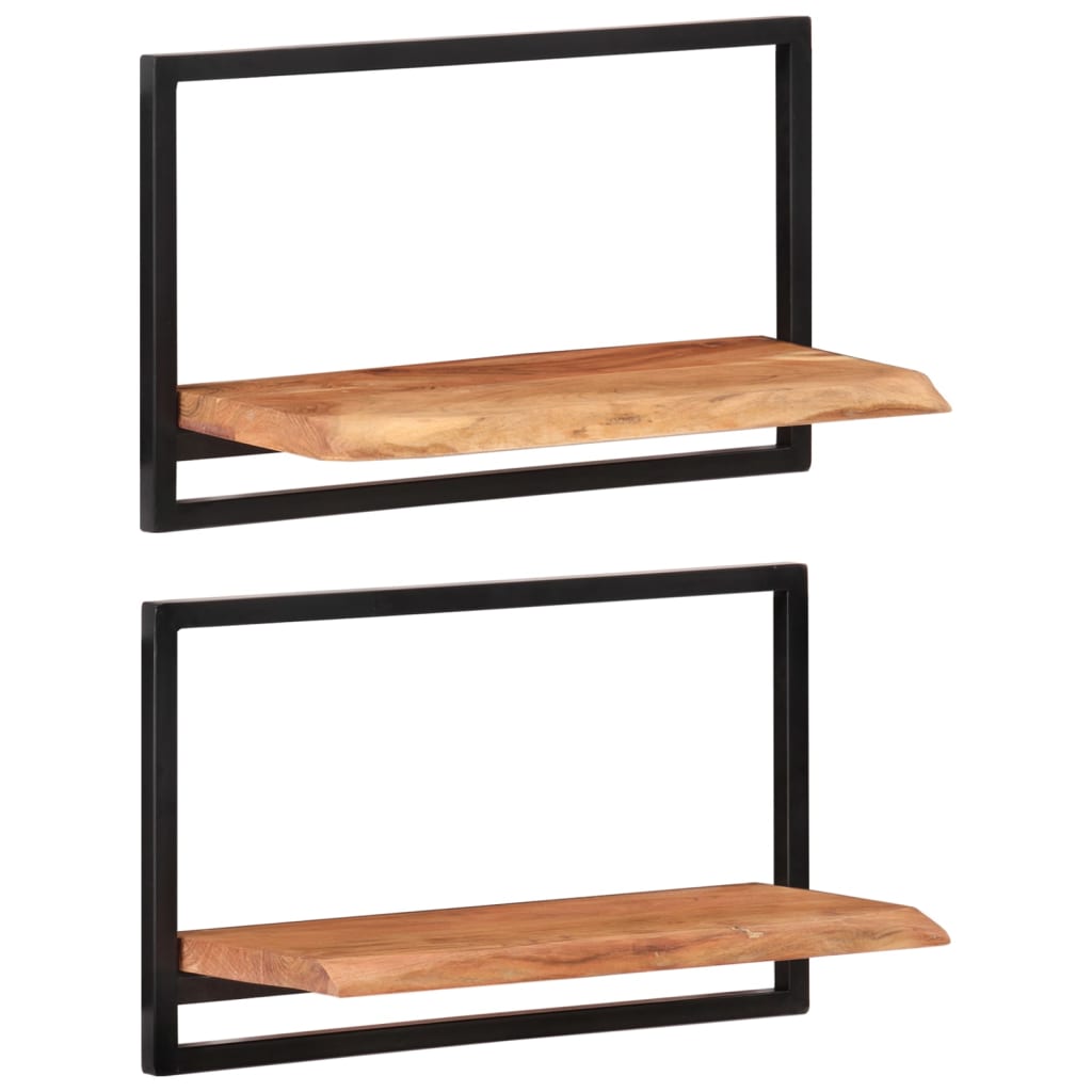 Wandschappen 2 st 60x25x35 cm massief acaciahout en staal is nu te koop bij PeponiXL, paradijselijk wonen!