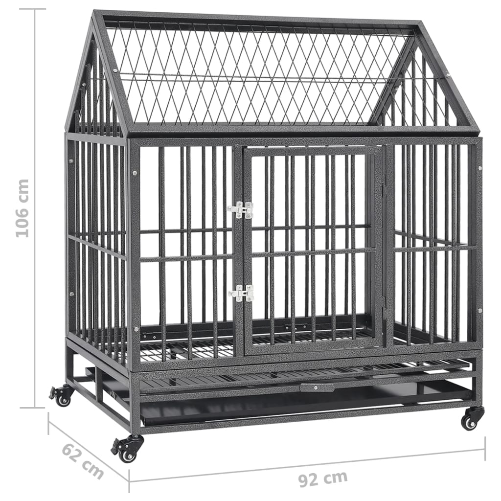 Hondenbench met wielen en dak 92x62x106 cm staal is nu te koop bij PeponiXL, paradijselijk wonen!