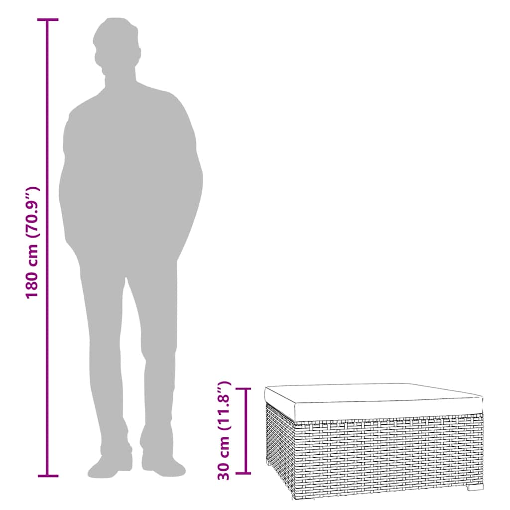 Tuinvoetenbank met kussen 70x70x30 cm poly rattan grijs is nu te koop bij PeponiXL, paradijselijk wonen!