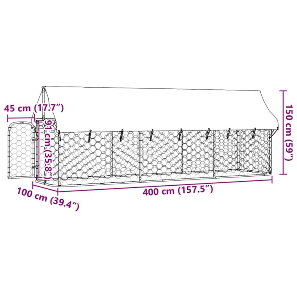 Hondenkennel voor buiten met dak 400x100x150 cm is nu te koop bij PeponiXL, paradijselijk wonen!