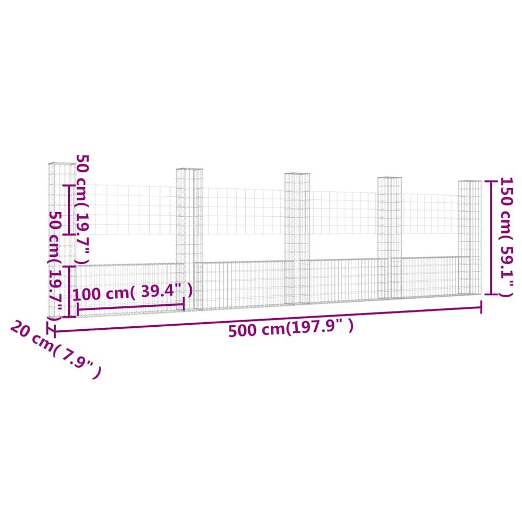 Schanskorf U-vormig met 5 palen 500x20x150 cm ijzer is nu te koop bij PeponiXL, paradijselijk wonen!